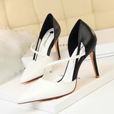 Chaussures à talons hauts doux, talons hauts, coupe basse, bout pointu, colorblock, découpe creuse, sangle, chaussures skinny